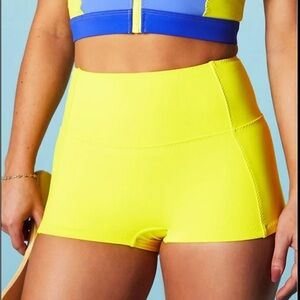 Fabletics High-Waisted Yellow Women's Swim Shorts Sour Lemon & Classic White